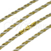 Gargantilla Basica 5.222.034.2.22 Oro Laminado, Diseño de Rope, Pulido, Dos Tonos (Grosor 04 MM, 22 Pulgadas de Largo)