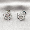 Arete Dormilona 02.260.0045 Rodio Laminado, Diseño de Flor, con Zirconia Cubica Blanca, Pulido, Rodinado