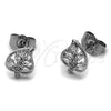 Arete Dormilona 02.260.0048 Rodio Laminado, Diseño de Oja, con Zirconia Cubica Blanca, Pulido, Rodinado