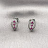 Arete Dormilona 02.260.0052 Rodio Laminado, Diseño de Oja, con Zirconia Cubica Rubi y Micro Pave Blanca, Pulido, Rodinado