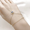 Pulsera Elegante 03.60.0164.13 Oro Laminado, Diseño de Ojo Griego y Baguette, con Zirconia Cubica Blanca, Esmaltado Azul, Tono Dorado (Grosor 01 MM, 13 Pulgadas de Largo)