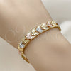 Pulsera Solida 03.213.0402.1.07 Oro Laminado, Diseño de Corazón, Diamantado, Tono Dorado (Grosor 08.5 MM, 7 Pulgadas de Largo)