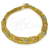 Pulsera Solida 03.213.0402.1.07 Oro Laminado, Diseño de Corazón, Diamantado, Tono Dorado (Grosor 08.5 MM, 7 Pulgadas de Largo)