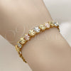 Pulsera Solida 03.170.0004.07 Oro Laminado, Diseño de Estrella, Diamantado, Tres Tonos (Grosor 07.9 MM, 7 Pulgadas de Largo)