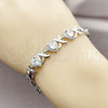 Pulsera Tennis 03.266.0058.2.07 Rodio Laminado, Diseño de Besos y Abrazos y Corazón, con Zirconia Cubica Blanca y Micro Pave Blanca, Pulido, Rodinado (Grosor 08.3 MM, 8 Pulgadas de Largo)