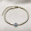 Pulsera Elegante 03.60.0177.07 Oro Laminado, Diseño de Ojo Griego y Cola de Raton, con Micro Pave Blanca, Esmaltado Azul, Tono Dorado (Grosor 03 MM, 7 Pulgadas de Largo)