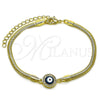 Pulsera Elegante 03.60.0177.07 Oro Laminado, Diseño de Ojo Griego y Cola de Raton, con Micro Pave Blanca, Esmaltado Azul, Tono Dorado (Grosor 03 MM, 7 Pulgadas de Largo)