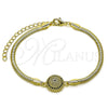 Pulsera Elegante 03.60.0179.07 Oro Laminado, Diseño de Ojo Griego y Cola de Raton, con Micro Pave Zafiro Azul y Blanca, Pulido, Tono Dorado (Grosor 03 MM, 7 Pulgadas de Largo)