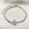 Pulsera Elegante 03.60.0186.07 Oro Laminado, Diseño de Corazón y Cola de Raton, con Zirconia Cubica Blanca y Perla Marfil, Pulido, Tono Dorado (Grosor 03 MM, 7 Pulgadas de Largo)