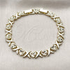 Pulsera Solida 03.60.0190.07 Oro Laminado, Diseño de Corazón y Besos y Abrazos, Diamantado, Tono Dorado (Grosor 07.8 MM, 8 Pulgadas de Largo)