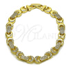 Pulsera Tennis 03.283.0595.07 Oro Laminado, Diseño de Besos y Abrazos, con Micro Pave Blanca, Pulido, Tono Dorado (Grosor 07.2 MM, 8 Pulgadas de Largo)