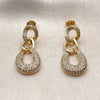 Arete Largo 02.297.0009 Oro Laminado, Diseño de Gota, con Micro Pave Blanca, Pulido, Tono Dorado