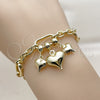 Pulsera Elegante 03.213.0446.07 Oro Laminado, Diseño de Corazón, Pulido, Tono Dorado (Grosor 09 MM, 7 Pulgadas de Largo)