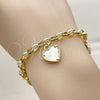 Pulsera Elegante 03.213.0447.07 Oro Laminado, Diseño de Corazón, Diamantado, Tono Dorado (Grosor 05.3 MM, 7 Pulgadas de Largo)