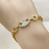 Pulsera Elegante 03.283.0612.07 Oro Laminado, Diseño de Puff Mariner, con Zirconia Cubica Blanca, Pulido, Tono Dorado (Grosor 04.6 MM, 8 Pulgadas de Largo)
