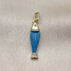 Dije Elegante 05.459.0047.1 Oro Laminado, Diseño de Pescado, con Zirconia Cubica Blanca, Resinado Turquesa, Tono Dorado