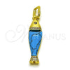 Dije Elegante 05.459.0047.1 Oro Laminado, Diseño de Pescado, con Zirconia Cubica Blanca, Resinado Turquesa, Tono Dorado