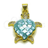 Dije Elegante 05.459.0050.2 Oro Laminado, Diseño de Tortuga, con Madre Perla Light Turquoise y Micro Pave Blanca, Pulido, Tono Dorado