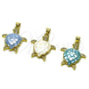 Dije Elegante 05.459.0050.2 Oro Laminado, Diseño de Tortuga, con Madre Perla Light Turquoise y Micro Pave Blanca, Pulido, Tono Dorado