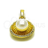 Dije Elegante 05.459.0056 Oro Laminado, Diseño de Concha, con Perla Marfil y Zirconia Cubica Blanca, Pulido, Tono Dorado