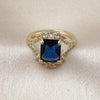 Anillo Multi Piedra 01.196.0038.2 Oro Laminado, Diseño de Cluster, con Zirconia Cubica Zafiro Azul y Blanca, Pulido, Dorado