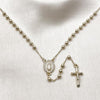 Rosario Fino 09.253.0080.22 Oro Laminado, Diseño de Guadalupe y Cruz, Diseño de Guadalupe, con Zirconia Cubica Blanca, Pulido, Dorado