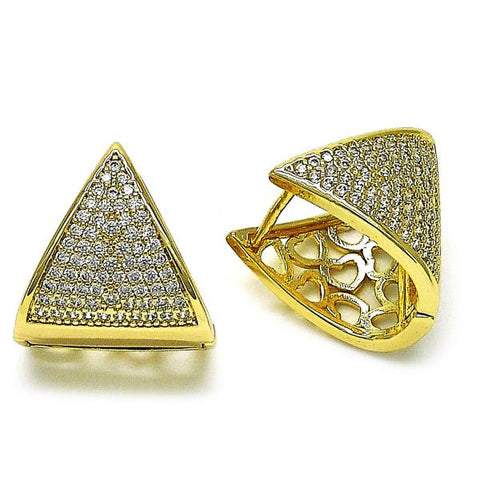 Argolla Huggie 02.283.0137.16 Oro Laminado, Diseño de Chunky, con Micro Pave Blanca, Pulido, Dorado