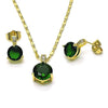 Juego de Arete y Dije de Adulto 10.196.0106 Oro Laminado, con Zirconia Cubica Verde y Micro PaveBlanca, Pulido, Dorado