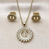Juego de Arete y Dije de Adulto 10.156.0543 Oro Laminado, Diseño de Guadalupe, con Zirconia Cubica Blanca, Pulido, Dorado