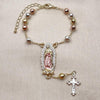 Rosario de Pulsera 09.411.0009.07 Oro Laminado, Diseño de Guadalupe y Cruz, Diseño de Guadalupe, Diamantado, Tricolor