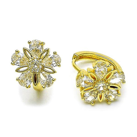 Argolla Huggie 02.210.0869.16 Oro Laminado, Diseño de Flor, con Zirconia Cubica Blanca, Pulido, Dorado
