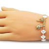 Pulsera Elegante 03.341.0255.07 Oro Laminado, Diseño de Tortuga y Palmera, Diseño de Tortuga, con Perla Marfil, Pulido, Dorado