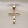 Dije Religioso 05.342.0225 Oro Laminado, Diseño de Cruz, con Zirconia Cubica Blanca, Pulido, Dorado