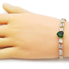 Pulsera Elegante 03.283.0304.4.07 Oro Laminado, Diseño de Corazon y Baguette, Diseño de Corazon, con Zirconia Cubica Blanca y Verde, Pulido, Dorado