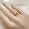 Anillo Multi Piedra 01.341.0153.1 Oro Laminado, Diseño de Cruz, con Zirconia Cubica Blanca, Pulido, Dorado