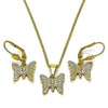 Juego de Arete y Dije de Adulto 10.179.0035 Oro Laminado, Diseño de Mariposa, Pulido, Dorado