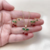 Juego de Arete y Dije de Adulto 10.210.0186 Oro Laminado, Diseño de Cereza, con Zirconia Cubica Granate y Verde, Pulido, Dorado