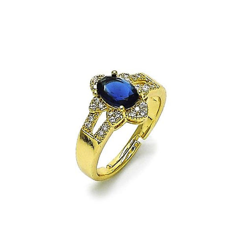 Anillo Multi Piedra 01.284.0106.3 Oro Laminado, Diseño de Cluster, con Zirconia Cubica Zafiro Azul y Micro PaveBlanca, Pulido, Dorado