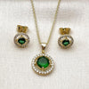 Juego de Arete y Dije de Adulto 10.156.0540 Oro Laminado, Diseño de Cluster, con Zirconia Cubica Verde y Blanca, Pulido, Dorado