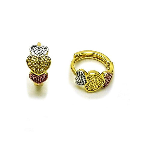 Argolla Huggie 02.156.0729.15 Oro Laminado, Diseño de Corazon, Pulido, Tricolor