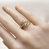 Anillo Multi Piedra 01.266.0058 Oro Laminado, Diseño de Flor, con Micro Pave Blanca, Pulido, Dorado