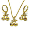 Juego de Arete y Dije de Adulto 10.282.0006 Oro Laminado, Diseño de Cereza, con Micro Pave Rubi, Pulido, Dorado