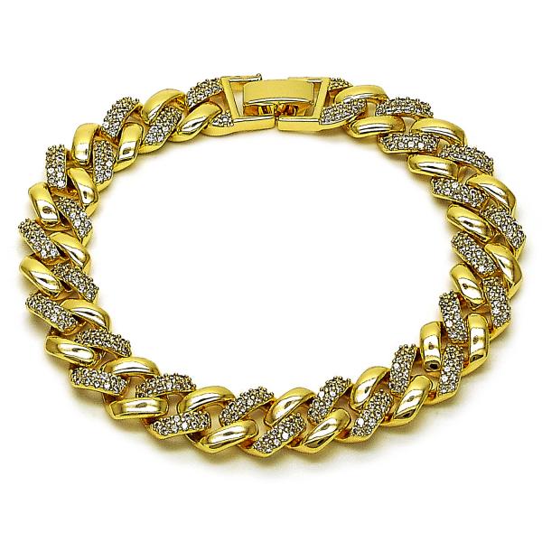 Pulsera Elegante 03.283.0494.07 Oro Laminado, Diseño de Miami Cubana, con Zirconia Cubica Blanca, Pulido, Dorado