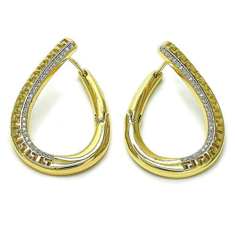 Argolla Huggie 02.204.0032.14 Oro Laminado, Diseño de Chunky, con Micro Pave Blanca, Pulido, Dorado