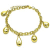 Pulsera de Dije 03.213.0236.07 Oro Laminado, Diseño de Gota y Rolo, Diseño de Gota, Pulido, Dorado