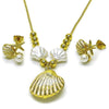 Juego de Arete y Dije de Adulto 10.341.0020 Oro Laminado, Diseño de Concha y Estrella, Diseño de Concha, con Perla Marfil, Esmaltado Blanco, Dorado