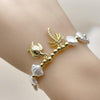 Pulsera Elegante 03.341.0255.07 Oro Laminado, Diseño de Tortuga y Palmera, Diseño de Tortuga, con Perla Marfil, Pulido, Dorado