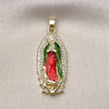 Dije Religioso 05.210.0012 Oro Laminado, Diseño de Guadalupe, con Zirconia Cubica Blanca, Pulido, Tricolor