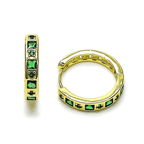 Argolla Huggie 02.213.0618.3.20 Oro Laminado, con Zirconia Cubica Verde, Pulido, Dorado