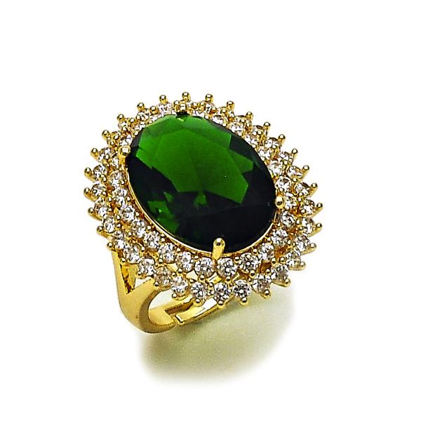 Anillo Multi Piedra 01.283.0053 Oro Laminado, Diseño de Cluster, con Zirconia Cubica Verde y Blanca, Pulido, Dorado